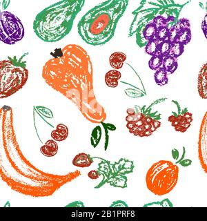Joli motif sans couture. Dessiner des photos, gribouille. Design beau et lumineux. Images intéressantes pour les arrière-plans, les textiles, les tapisseries. Fruits an Illustration de Vecteur