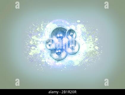 Haut-parleurs audio vintage et peinture sur un fond vert pâle avec vignette Banque D'Images