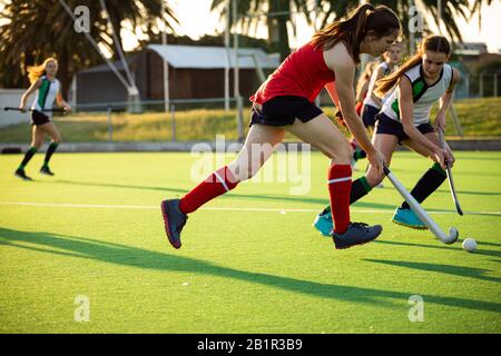 Joueurs de hockey féminin pendant le match Banque D'Images