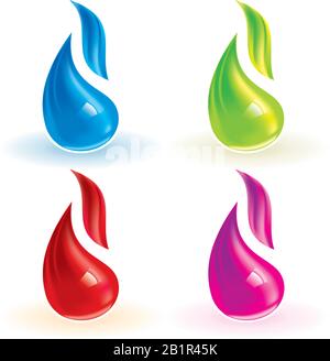 Vector illustration de flamme quatre icônes de couleurs différentes. Illustration de Vecteur