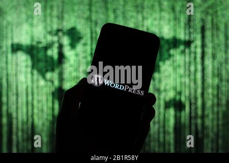 26 février 2020, Pologne: Dans cette illustration photo un logo Wordpress vu affiché sur un smartphone. (Image crédit : © Filip Radwanski/SOPA Images via ZUMA Wire) Banque D'Images