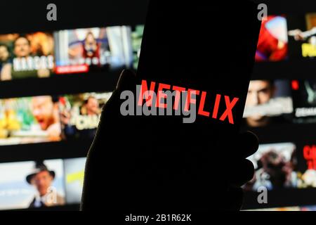 Pologne. 26 février 2020. Dans cette illustration photo, un logo Netflix s'affiche sur un smartphone. Crédit: Filip Radwanski/Sopa Images/Zuma Wire/Alay Live News Banque D'Images