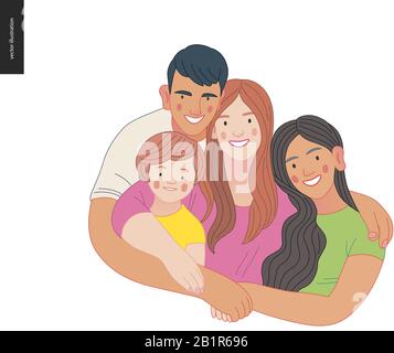 Famille internationale heureuse avec les enfants - santé familiale et bien-être - concept vectoriel plat moderne illustration numérique d'une famille heureuse de parents et de chi Illustration de Vecteur