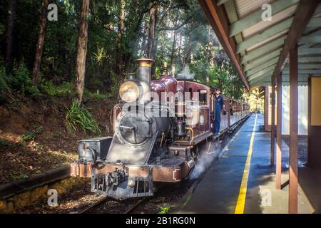 Train à vapeur historique Puffing Billy situé dans la chaîne des Dandenong Ranges, à l'est de Melbourne, Victoria, Australie. Banque D'Images