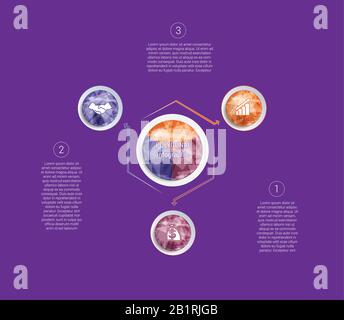Infographies polygonales. Pour les conceptions sur 3 positions cercles colorés avec triangles et polygones dans un cercle. Illustration de Vecteur