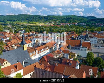 Vue sur Rudolstadt avec l'hôtel de ville ancien et nouveau, le quartier Saalfeld-Rudolstadt, Thuringe, Allemagne, Banque D'Images