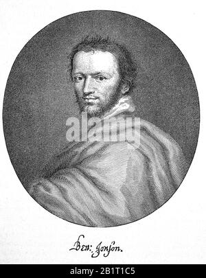 Benjamin Jonson, 11 juin 1572 - 16 août 1637, était un dramaturge et poète anglais, dont l'art a eu un impact durable sur la poésie anglaise et la comédie de scène / Benjamin Jonson, 11. Juni 1572 - 16. Août 1637, WAR ein englischer Dramatiker und Dichter, dessen Kunst die englache Poesie und Bühnenkomödie nachhaltig beeinfluste, Historisch, Digital Improved reproduction of an original from the 19ème siècle / digitale Reproduktion einer Originalvorlage aus dem 19. Jahrhundert Banque D'Images