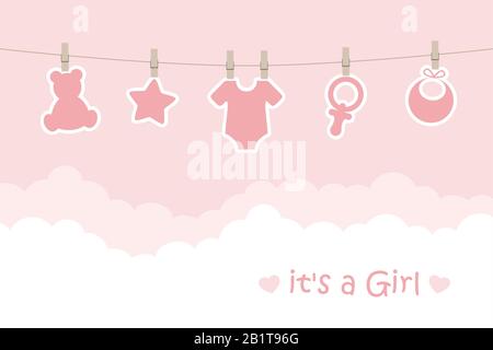 Ses une fille bienvenue carte de souhaits pour l'accouchement vector illustration EPS10 Illustration de Vecteur