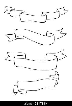 Jeu de rubans et de bannières Vector Line.illustration de ruban plat isolée sur fond blanc. Collection de rubans Illustration de Vecteur