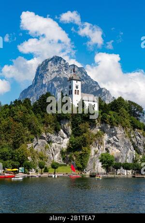 Lac Traun, Chapelle Johannesberg Avec Traunstein, Traunkirchen, Salzkammergut, Haute-Autriche, Autriche Banque D'Images