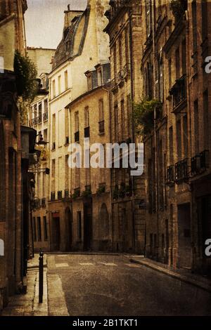 L'étroite rue sinueuse de la rue des Grands Augustins dans le centre de Paris Banque D'Images