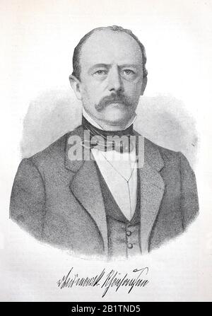 Otto Eduard Leopold, prince de Bismarck, duc de Lauenburg, Né von Bismarck-Schönhausen, Otto Eduard Leopold Fürst von Bismarck, Herzog zu Lauenburg, du 1er avril 1815 au 30 juillet 1898, connu sous le nom d'Otto von Bismarck, était un homme d'État allemand conservateur / Otto Eduard Leopold von Bismarck-Schönhausen, ab 1865 AB 1871 Fürst von Bismarck, ab 1890 auch Herzog zu Lauenburg, war ein deutscher Politiker und Staatsmann, Historisch, Digital Improved reproduction of an original from the 19ème siècle / digitale Reproduktion einer Originalvorlage dem 19. Jahrhundert Banque D'Images