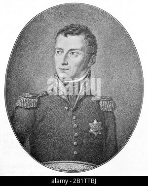 William I, Willem Frederik, prince d'Orange-Nassau, 24 août 1772 - 12 décembre 1843, fut prince d'Orange et premier roi des Pays-Bas et grand-duc de Luxembourg / Wilhelm Friedrich von Oranien-Nassau, guerre Fürst von Nassau-Oranien-Fulda und somit Fürst von Fulda, Fürst von Corvey, Herr von Weingarten und Graf von Dortmund, 1802-1806, als Wilhelm VI., Prinz von Oranien, 1806-1815, und, als Wilhelm I., Souveräner Fürst der Niederlande, 1813-1815, König der Niederlande, Historisch, reproduction numérique améliorée d'un original du XIXe siècle / digitale Reduktion O Banque D'Images