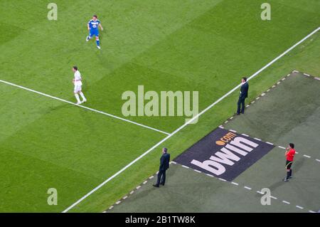 Mourinho et Michel pendant le Match De football Real Madrid-Getafe. Stade Santiago Bernabeu, Madrid, Espagne. Banque D'Images