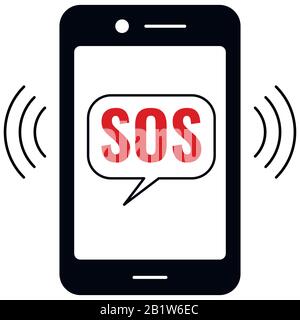 Icône SOS Call ou sms on Emergency phone Vector isolée sur fond blanc. Illustration de Vecteur