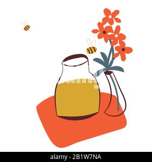 pot de miel et vase de fleurs illustration vectorielle Illustration de Vecteur