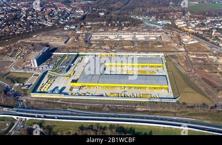 Photo aérienne, MARQUE 51°7 domaine industriel, nouveau DHL Logistik Paketzentrum, ancien site Opel, quartier de Laer, Bochum, région de Ruhr, Rhénanie-du-Nord-Westphalie, Banque D'Images