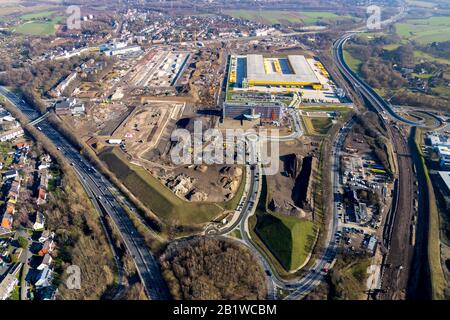 Photo aérienne, MARQUE 51°7 domaine industriel, nouveau DHL Logistik Paketzentrum, ancien site Opel, quartier de Laer, Bochum, région de Ruhr, Rhénanie-du-Nord-Westphalie, Banque D'Images