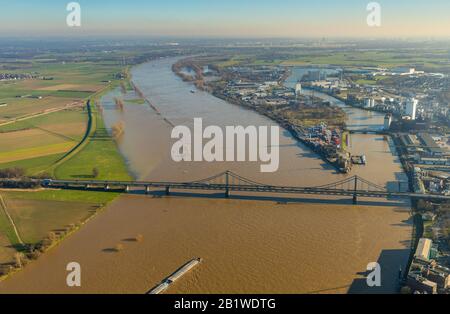 Photo Aérienne, Rhin, Pont Du Rhin Uerdinger, Kct Krefelder Container Terminal, Duisburg, Ruhr Area, Rhénanie-Du-Nord-Westphalie, Allemagne, Bridge, De, Banque D'Images