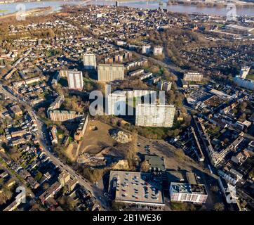 Photographie aérienne, parc résidentiel Hochheide, Les Géants blancs, Duisburg, Ruhr, Rhénanie-du-Nord-Westphalie, Allemagne, DE, Europe, formes et couleurs, Banque D'Images