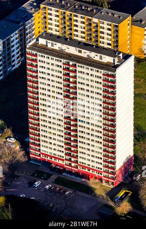 Photographie aérienne, parc résidentiel Hochheide, Les Géants blancs, Duisburg, Ruhr, Rhénanie-du-Nord-Westphalie, Allemagne, DE, Europe, formes et couleurs, Banque D'Images