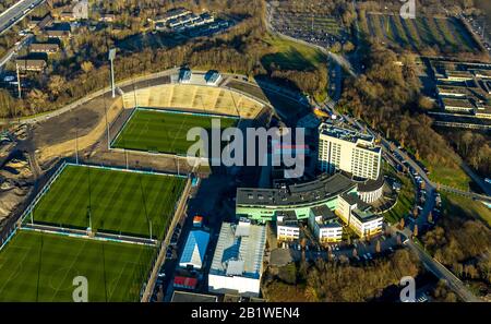 Photo aérienne, Schalker Feld, stade de la ligue nationale, Premier League, salle de football, terrain de formation à côté de Veltins-Arena, Schalke 04, au FO Banque D'Images