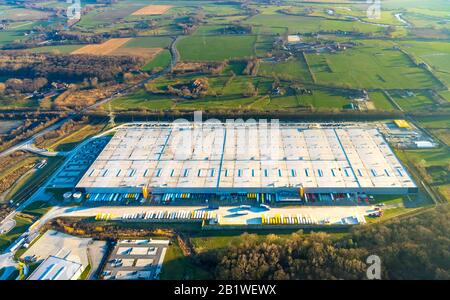 Photo aérienne, zone industrielle à Lenklar, Im Gewerbegebiet Wahrbrink-West, Euroroll GmbH , nouvelle usine de production, Amazon, Thermo Sensor, Rollex Förd Banque D'Images