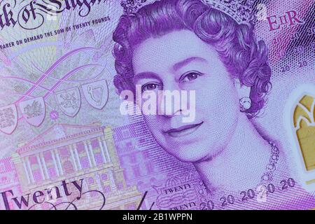 Le nouveau polymère £20 note qui a été publié au Royaume-Uni le 20 février 2020 Banque D'Images