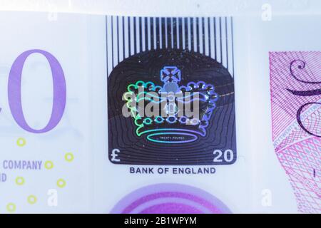 Le nouveau polymère £20 note qui a été publié au Royaume-Uni le 20 février 2020 Banque D'Images