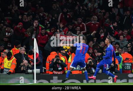 Londres, Royaume-Uni. 27 février 2020. Youssef el Arabi of Olympiacos célèbre la victoire de l'UEFA Europa League lors du deuxième match entre Arsenal et Olympiacos au stade Emirates, Londres, Angleterre, le 27 février 2020. Photo D'Andy Rowland. Crédit: Images Prime Media / Alay Live News Banque D'Images