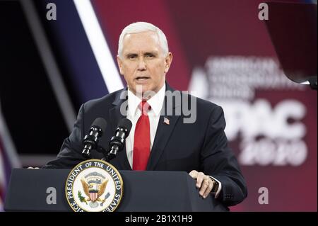 Oxon Hill, MD, États-Unis. 27 février 2020. 27 février 2020 - Oxon Hill, MD, États-Unis: Le vice-président MIKE PENCE a parlé à la Conférence d'action politique conservatrice crédit: Michael Brochstein/ZUMA Wire/Alay Live News Banque D'Images