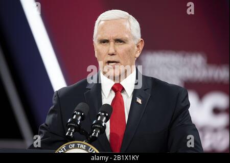 Oxon Hill, MD, États-Unis. 27 février 2020. 27 février 2020 - Oxon Hill, MD, États-Unis: Le vice-président MIKE PENCE a parlé à la Conférence d'action politique conservatrice crédit: Michael Brochstein/ZUMA Wire/Alay Live News Banque D'Images