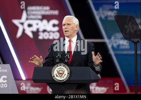 Oxon Hill, MD, États-Unis. 27 février 2020. 27 février 2020 - Oxon Hill, MD, États-Unis: Le vice-président MIKE PENCE a parlé à la Conférence d'action politique conservatrice crédit: Michael Brochstein/ZUMA Wire/Alay Live News Banque D'Images