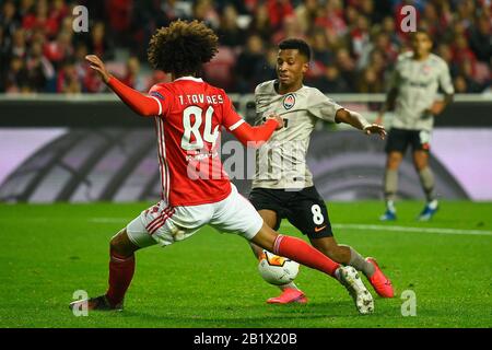 Tomas Tavares de Benfica (L) et Marcos Antonio de Shakhtar Donetsk (R) sont considérés en action pendant la 2ème partie du match de 32 de l'UEFA Europa League entre Benfica et Shakhtar Donetsk à Estedio da Luz à Lisbonne.(score final; Benfica 3:3 Shakhtar Donetsk) Banque D'Images