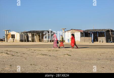 Village traditionnel de Wayuu, Cabo de la Vela, Guajira, Colombie Banque D'Images