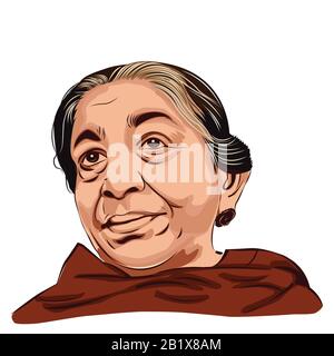 Sarojini Naidu 1879 – 1949, Militante Indienne, Illustration de Vecteur