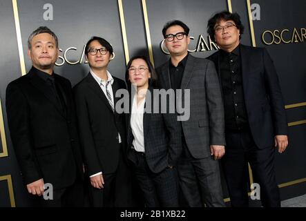 92ème Academy Awards (Oscars) : déjeuner pour les nominés organisé dans la salle Ray Dolby Ballroom à Hollywood & Highland à Los Angeles, Californie. Avec: Ha-Jun Lee, Yang Jin-Mo, Kwak Sin-Ae, Han Jin Wan, Bon Joon-Ho Où: Los Angeles, Californie, États-Unis Quand: 27 Jan 2020 Crédit: Adriana M. Barraza/Wenn Banque D'Images