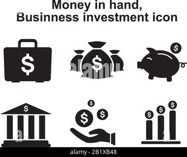 Modèle d'icône d'investissement monétaire noir modifiable. Symbole de l'icône d'investissement argent commercial illustration vectorielle plate pour le dessig graphique et Web Illustration de Vecteur