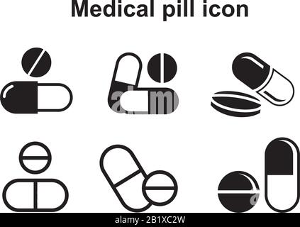 Modèle d'icône de pilule médicale, couleur noire modifiable. Symbole de la pilule médicale illustration vectorielle plate pour la conception graphique et web. Illustration de Vecteur