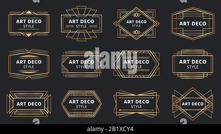 Badges art déco dorés. Étiquette en or, badge décoratif et ensemble vectoriel de cadres géométriques Illustration de Vecteur