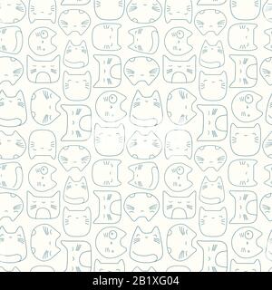Motif de chat Kawaii arrière-plan. Motif visage animal avec effet vectoriel sans coutures. Illustration de Vecteur