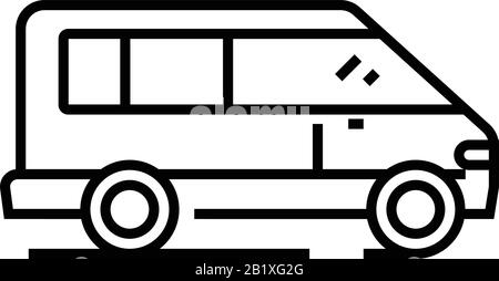 Icône de la ligne de conduite du minibus, panneau concept, illustration vectorielle, symbole linéaire. Illustration de Vecteur