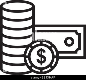 Jetons de casino et piles de papier argent argent argent modèle d'icône noir couleur modifiable. Jetons et piles de casino argent papier symbole icône argent comptant plate vectoriel illustrateur Illustration de Vecteur