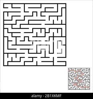 Labyrinthe carré abstrait. Un jeu intéressant et utile pour les enfants. Puzzle pour enfants avec une entrée et une sortie. Tambour de conuntambour de labyrinthe. Vect plat simple Illustration de Vecteur