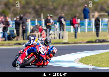 Melbourne, Australie, 28 Février 2020. L'équipe HRC Rider Leon Haslam (91 ans) lors du championnat du monde moto FIM Superbike, circuit Phillip Island, Australie. Crédit: Dave Hemaison/Alay Live News Banque D'Images