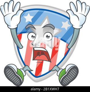 Une photo des insignes de bouclier USA avec le dessin de dessin animé d'étoiles avec un geste choquant Illustration de Vecteur
