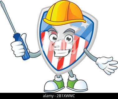 Smart Automotive Shield badges USA avec étoile dans le style de personnage de dessin animé Illustration de Vecteur