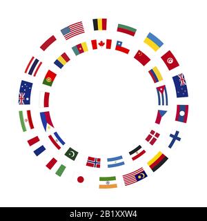 Beaucoup de drapeaux des États souverains arrangés en deux cercles sur fond blanc Illustration de Vecteur