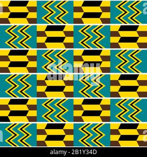 Kente nwentoma tissu style vectoriel sans couture, design rétro avec des formes géométriques inspirées par les tissus tribaux africains ou textiles du Ghana connu Illustration de Vecteur