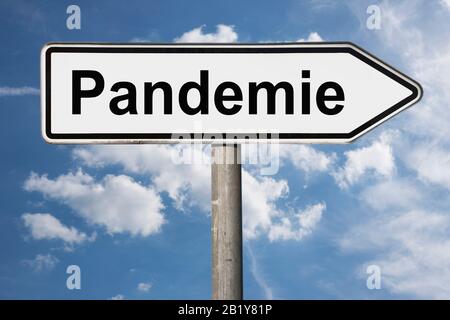 Detailansicht eines Wegweisers mit der Beschriftung Pandemie | photo détaillée d'un panneau avec l'inscription Pandemie (pandemie) Banque D'Images